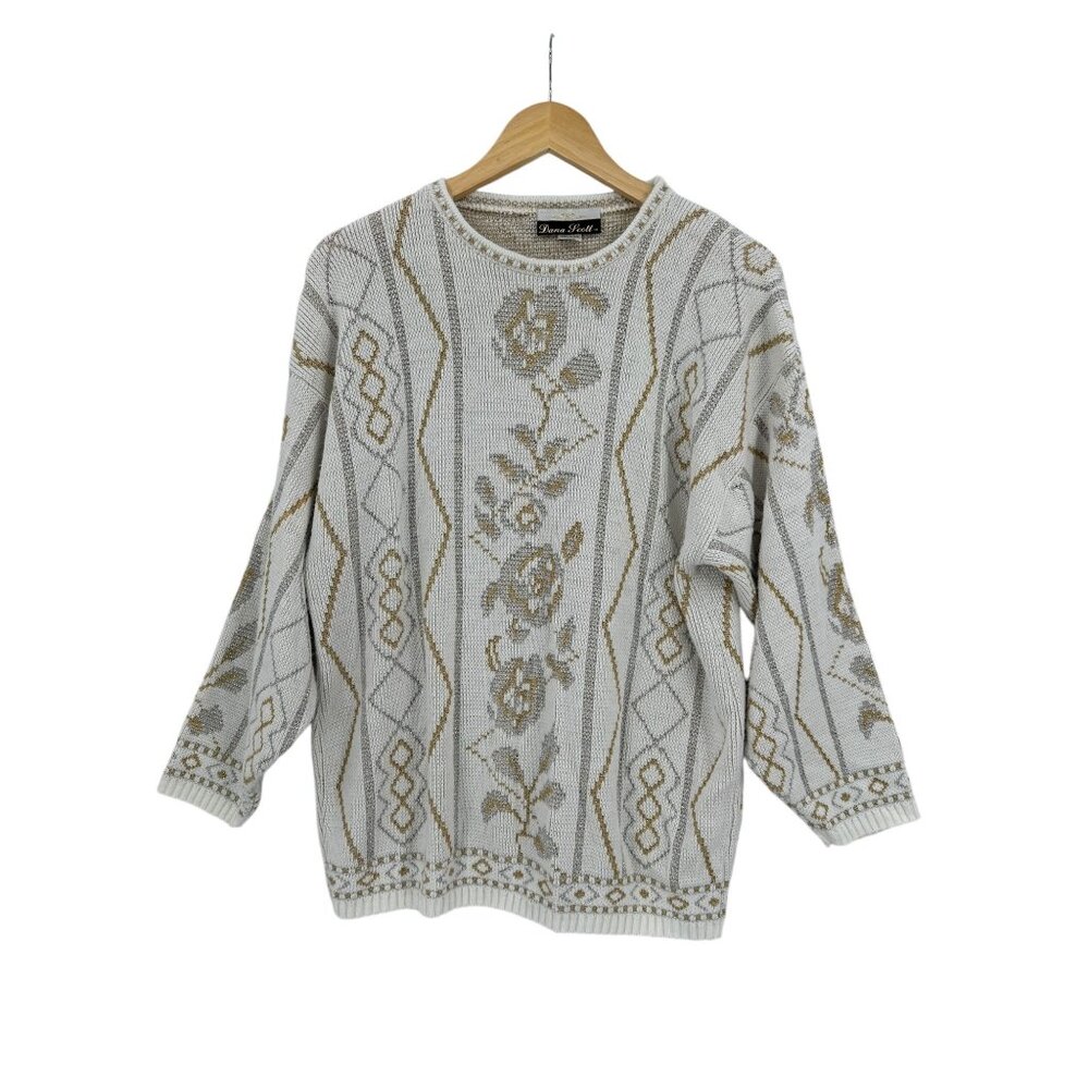 Vintage Dana Scott Sweater‎ Metallic Women's Size L Grannycore Retro 80s 90s